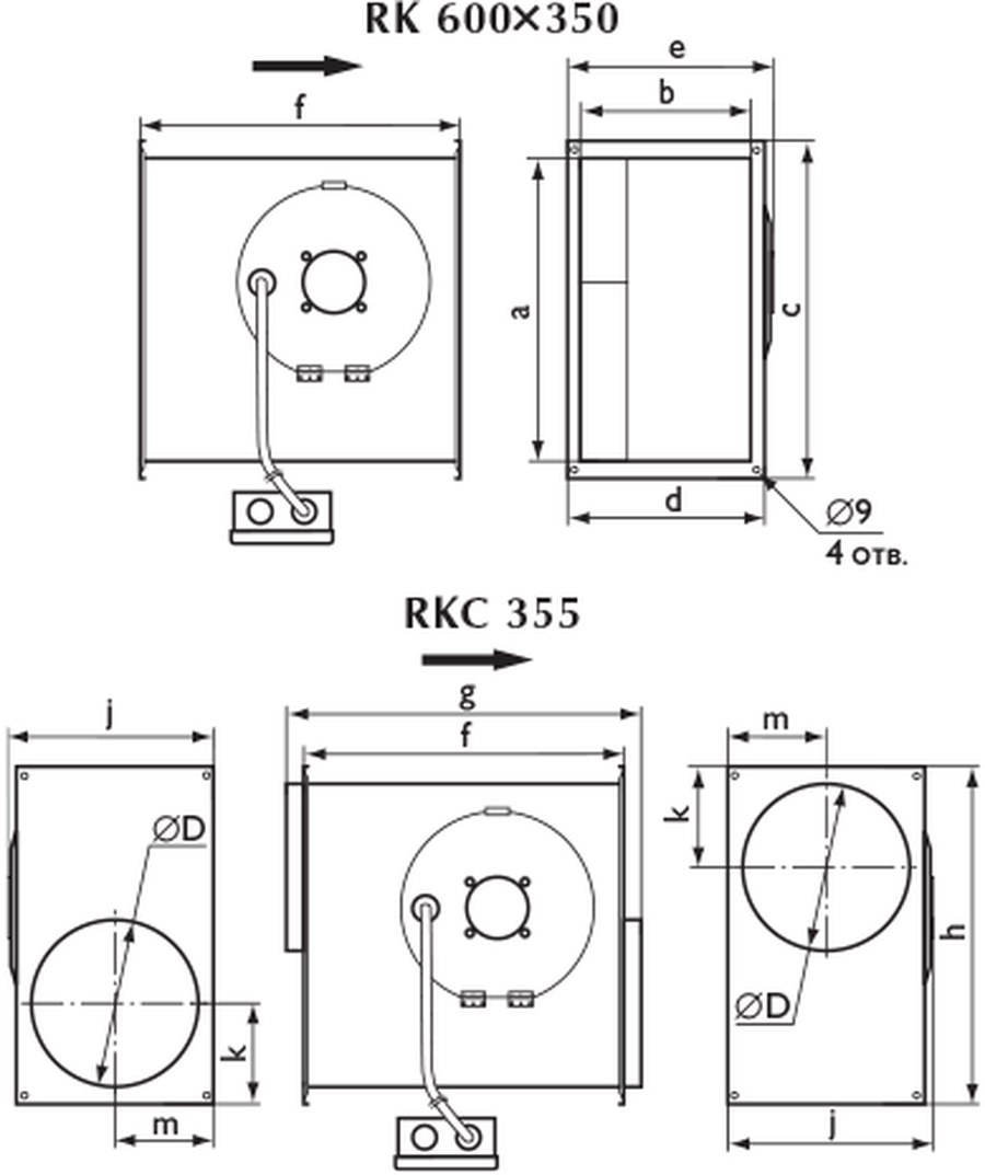 Канальные вентиляторы RK 600x350 | RKC 355
