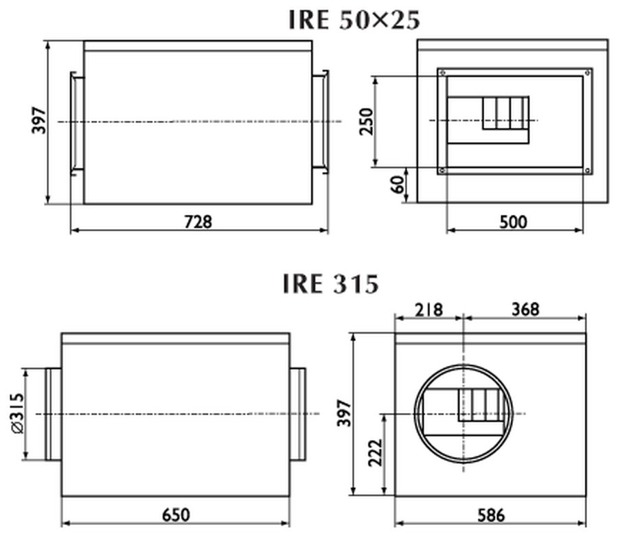 Вентиляторы в изолированном корпусе серии IRE 50x25 / 315